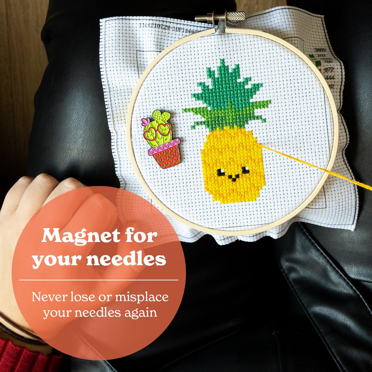 Needle Minders for Needlepoint [3 Pack] Needle Minder for Cross Stitch and Embroidery, Magnetic Needle Minder for Organizing, Cute Needle Nanny Magnet in 2 Pieces [Hedgehog, Fox, Cactus] Kraftex