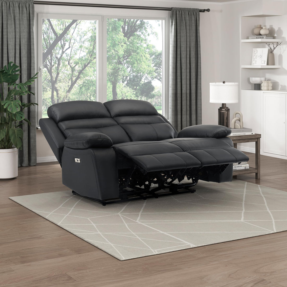 Lexicon Recliner Sofa for Living Room, Double Reclining RV Couch, Power Wall Hugger Recliner Home Theater Seating Leather Match Reclining Sofa, with USB Charge Port, 64''W Loveseat, Black Lexicon