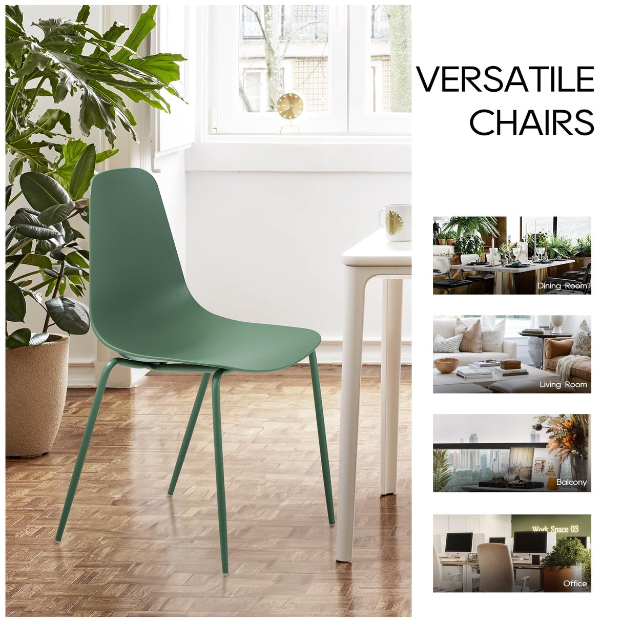 COLAMY Modern Dining Room Chairs Set of 4, Plastic Kitchen Chairs Stackable Patio Chairs with Metal Legs for Indoor, Outdoor, Restaurant, Bistro, Cafe, Light Green COLAMY