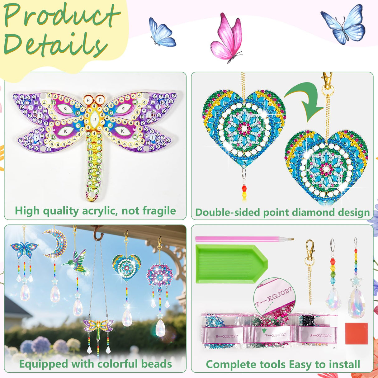6 Pcs Diamonds Paintings Suncatcher, Double Sided 3D Diamonds Paintings Wind Chime Paint by Number, Diamond Paintings Hanging Ornaments for Adults Home Garden YUNVI
