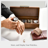 Shanik Wooden Watch Box for Men - Personalized Storage with 5 Slots for Watches, Soft Velvet Pillows, Natural Acacia Wood Without Engraving Shanik