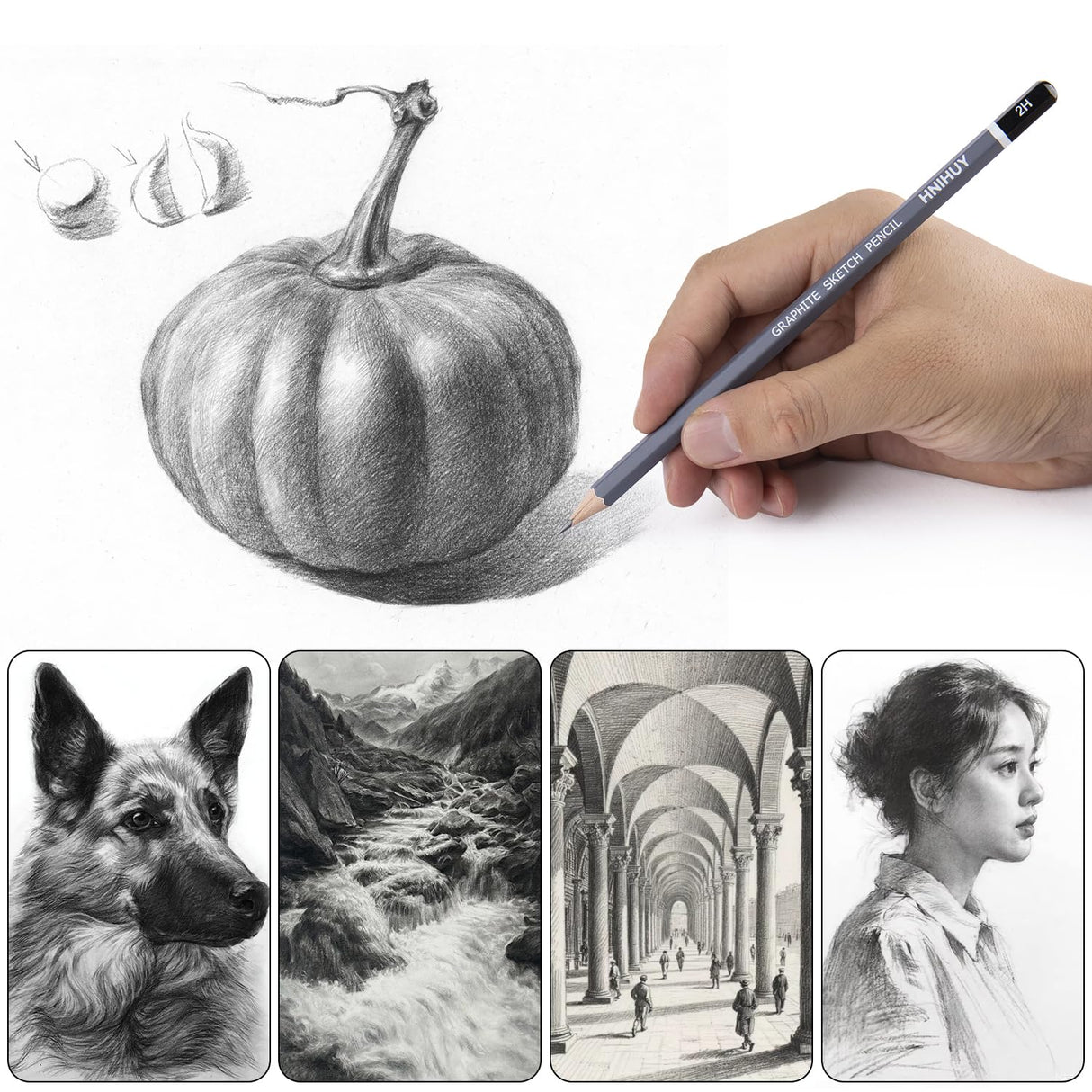 HNIHUY Professional Sketch Pencils Set, 17 Pcs, Graphite Pencils (8B-4H), Erasers and Sharpener, Art Drawing Pencil for Artists Beginner Sketching WoodArtSupply