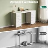 Huuger 47 Inch Vanity Desk with 8 Drawers, White Desk, Makeup Desk with Large Storage, Fabric Drawers, Wooden Desktop, Computer Desk Work Desk, for Home Office, Bedroom Huuger