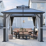 Howsvn 10'x10' Hardtop Gazebo, Outdoor Polycarbonate Double Roof Gazebos with Netting and Curtains, Heavy Duty Metal Pavilion for Patio, Backyard, Deck and Lawn HOWSVN
