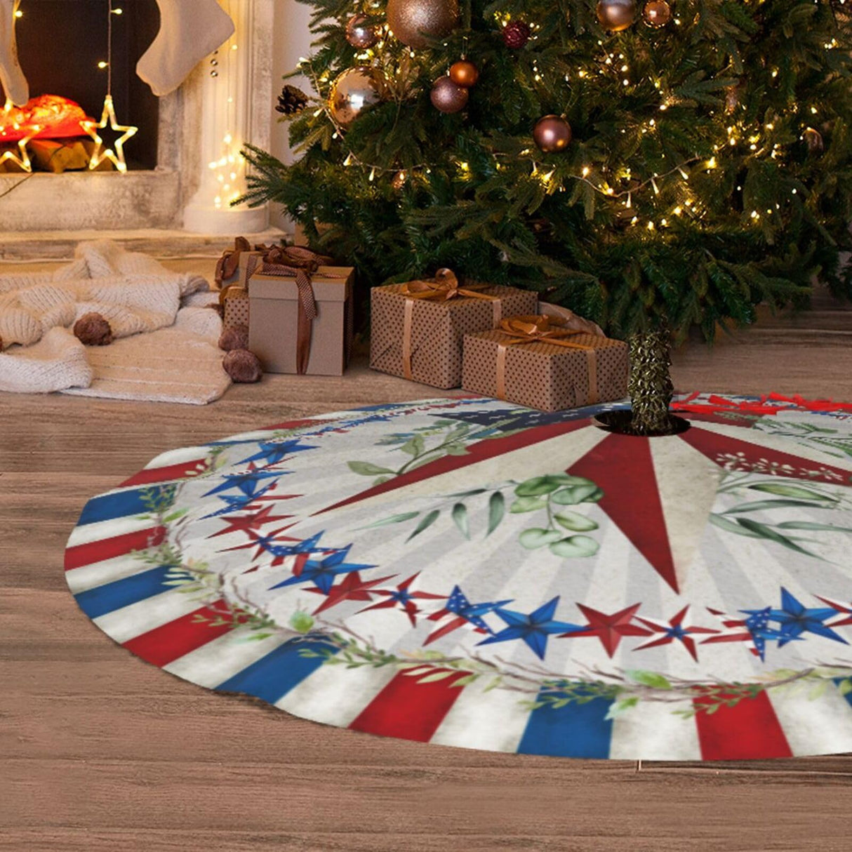 Patriotics 4th of July Tree Skirt Skirt Memorial Day Stars and Stripes Christmas Tree Skirts Veterans Day Xmas Tree Mat Christmas Tree Ornaments Decoration 30" XYSKINO