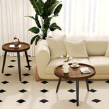 2 PCS Walnut Round Coffee Table, Small Nesting Coffee Table, Mid Century Modern Coffee Table, Easy Assembly Circle Coffee Tables Living Room, Minimalist Nesting Coffee Table Set of 2, Natural Wood Recximi