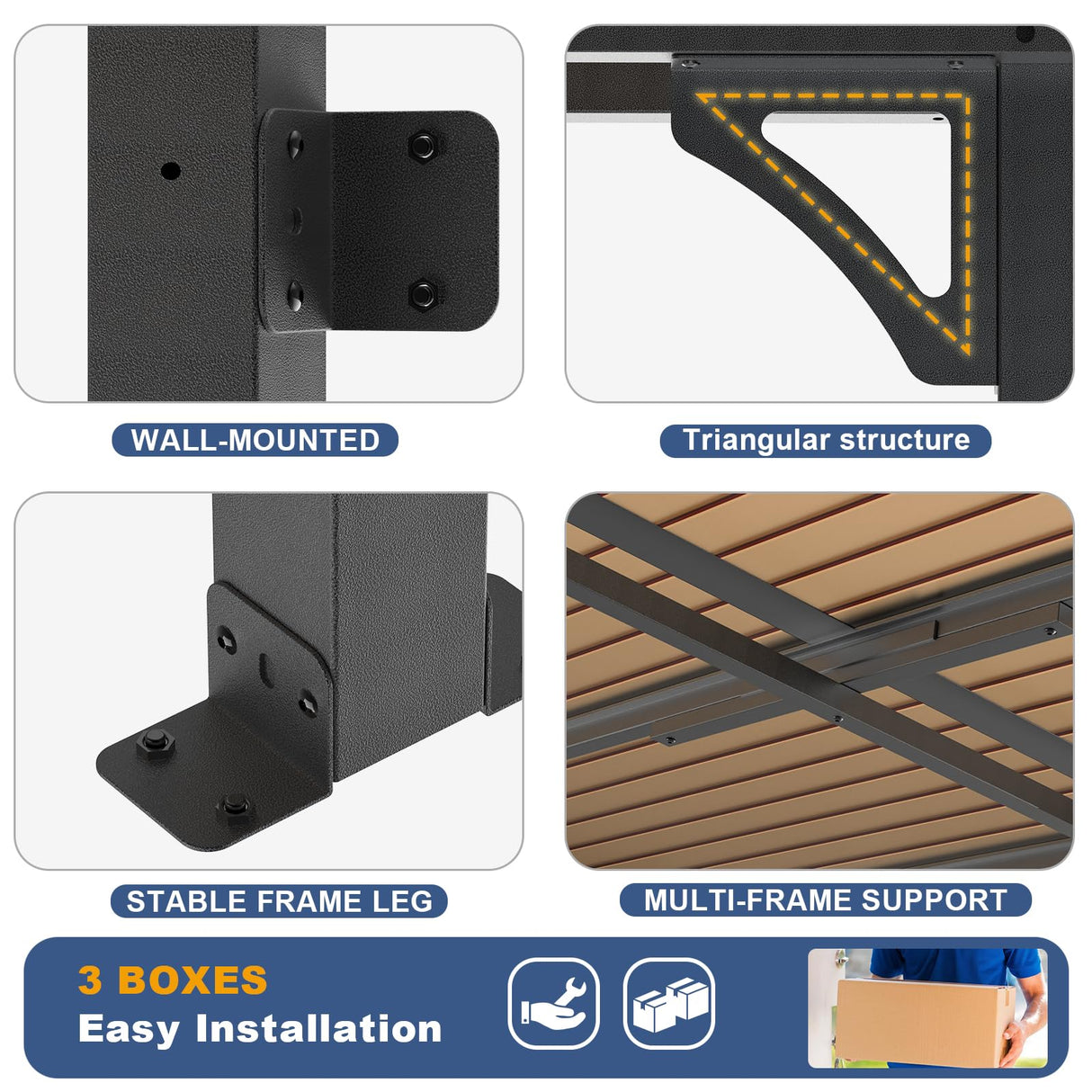 MEISSALIVVE 12' x 20' Wall Mounted Gazebo, Outdoor Pergola Gazebo, Lean to Metal Awnings Gazebos, Gazebo Pergola with Sloped Roof, Outdoor Patio Gazebo Awning, Black MEISSALIVVE