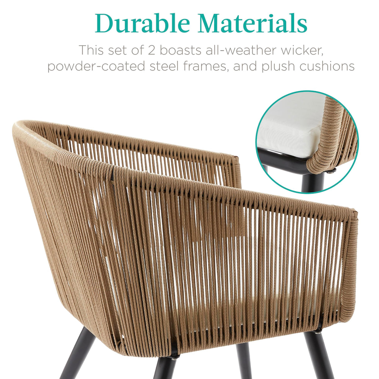 Best Choice Products Set of 2 Patio Dining Chairs, Outdoor Seating Set for Backyard, Poolside, Balcony, Indoor Use w/Woven Wicker Design, 250lb Weight Capacity - Natural/Ivory Best Choice Products