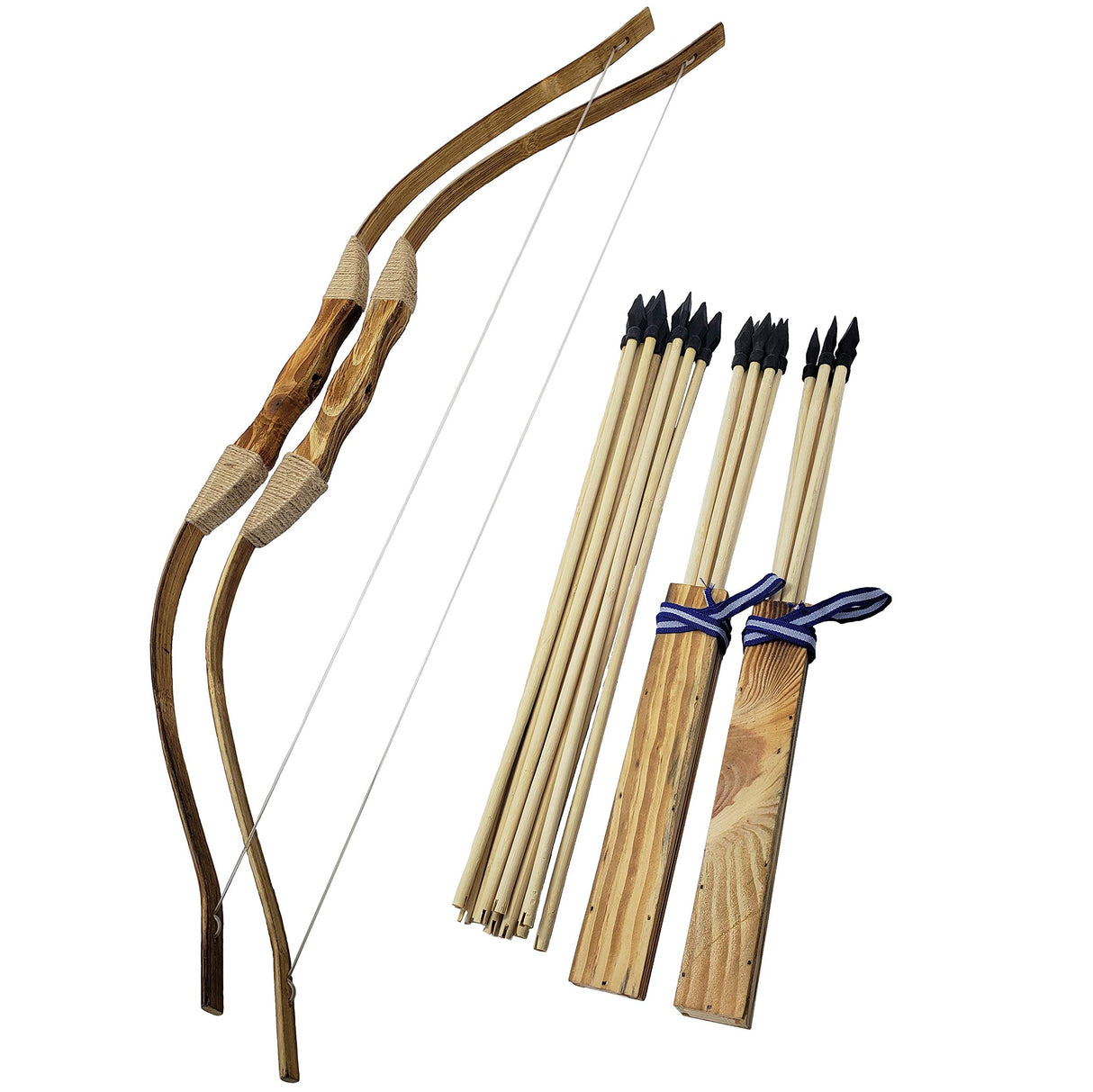 Adventure Awaits - 2-Pack Handmade Wooden Bow and Arrow Set - 20 Wood Arrows and 2 Quivers - for Outdoor Play Adventure Awaits!