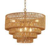 YOMECOO 19.7" Hand-Woven Rattan 6-Light Farmhouse Boho Bamboo Chandelier Light Fixture Retro Drum Wicker Golden Chandelier for Dining Room, Kitchen, E12 YOMECOO