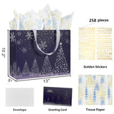 Bobobag 13" Deep Blue Large Christmas Gift Bag with Tissue Paper and Greeting Card, Personalized Platinum Quality Gift Bag for Man's Present Bobobag
