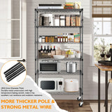 BolDuck 6 Tier Storage Shelves with Wheels, 2100lbs Capacity Heavy Duty Shelving Units, 14x36x75inch Adjustable Metal Shelf Wire Shelving Rack for Garage, Kitchen, Office, Black BolDuck