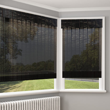 LANTIME Wood Cordless Window Shades, Lined Blackout Bamboo Roman Shades Blinds, JP Black LANTIME