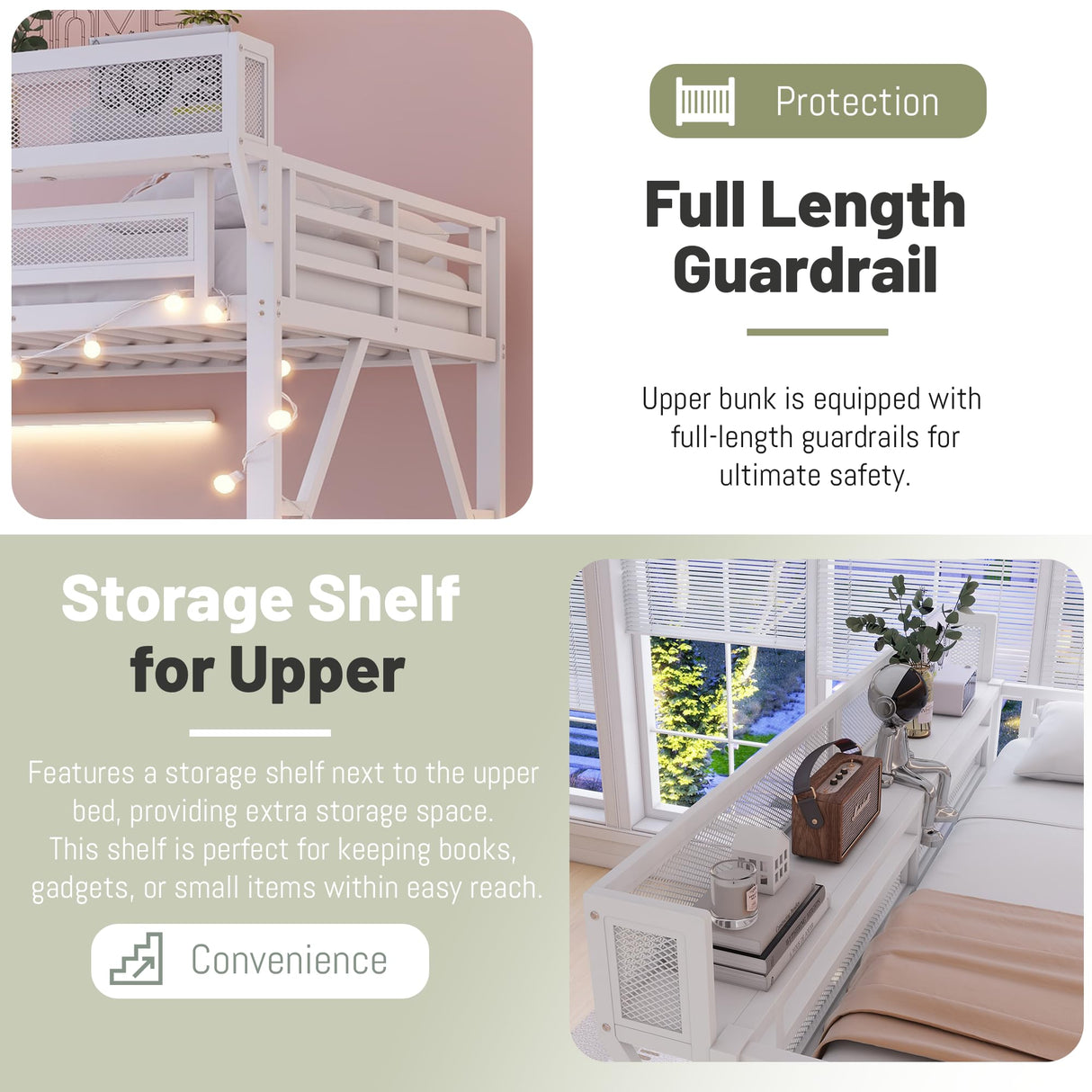 MoproBeti Queen Loft Bed with Stairs, Metal Loft Beds Queen Size Adults with Storage Shelves and Wardrobe, Heavy Duty High LoftBed for Teens, No Box Spring Needed, No Noise,White MoproBeti