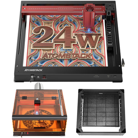 ATOMSTACK A24 PRO 24000mW (Basic) Laser Cutter and Engraver Machine with Laser Engraver & B3 Enclosure & H2 Riser Base, 24W Output Power Laser Cutter for Wood Metal Acrylic Craft ATOMSTACK