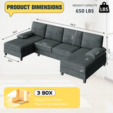 JY QAQA Sectional Couche with Soft Cushion, U-Shaped Sofa with Double Chaise, 4-Seat Linen Fabric Sofa Sets for Living Room, Apartment, Grey JY QAQA PET