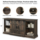 OKD Fireplace TV Stand for 75 80 Inch TV, Farmhouse Entertainment Center with Sliding Barn Doors, Rustic Media Console Table with Storage Cabinets for Living Room, Dark Rustic Oak OKD