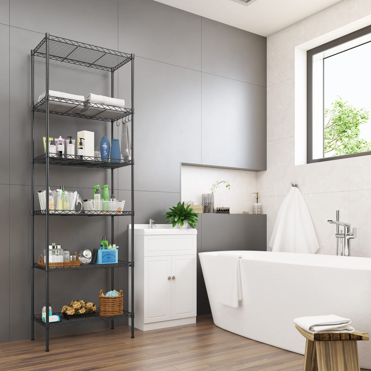 Himimi 6-Tier Wire Shelving Unit, Free Standing Shelf, Metal Storage Shelves, Heavy Duty Organizer Rack for Garage, Kitchen, Living Room, Bathroom, 21.26L x 11.42W x 62.99H, Black Himimi