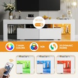 YESHOMY Modern LED TV Stand for Televisions up to 70 Inch with Glass Shelves and Drawer, Gaming Entertainment Center with Multiple Dynamic RGB Modes, for Livingroom, Bedroom, 60 Inch, White YESHOMY