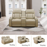 Ocstta Power Recliner Sofa Set with LED, Breathing Leather Living Room Furniture, Leather Couches Reclining Sofa with Cup Holders/Storage/USB Ports (3 Piece Living Room Set, Khaki) Ocstta