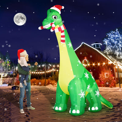 13FT Giant Dinosaur Christmas Inflatable Decorations, Built-in LED Lights, Strong Blower Huge Blow Up Yard Clearance Decor with Large Candy Cane Xmas Santa Hat Outdoor Indoor Holiday Party
