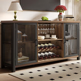 Launica Wine Bar Cabinet, Industrial Coffee Bar Cabinet Farmhouse for Liquor and Glasses, Sideboard Buffet Cabinet with Storage Rack for Home Kitchen Dining Room, Rustic Oak, 55 In Launica