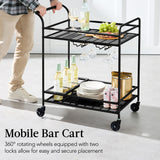 Best Choice Products Outdoor Mobile Patio Bar Cart, Home Bar Serving Cart, BBQ Side Table w/ 2 Tier Storage, Wine Rack, Lockable Wheels - Black Best Choice Products