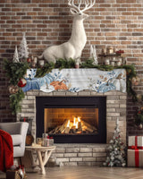 EwdeWwo Fall Mantel Scarf for Fireplace, Blue Leaf Pumpkin Wood Grain Texture Fireplace Cover Decorations Indoor Thanksgiving Mantel Top Scarf Runner for Seasonal Autumn Holiday Party, 17 x 60 Inch EwdeWwo