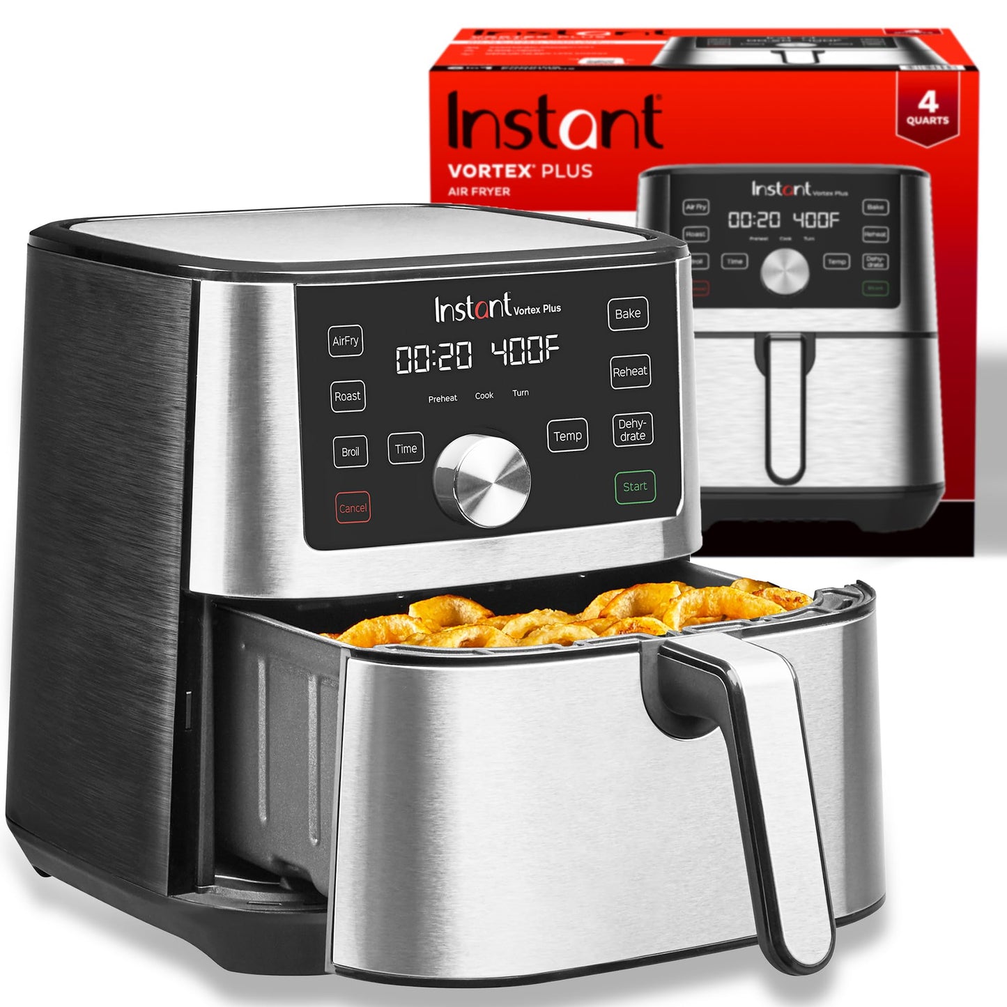 Instant Pot Vortex Plus 4QT Air Fryer, Custom Program Options, 6-in-1 Functions Crisps, Broils, Roasts, Dehydrates, Bakes, Reheats, 100+ In-App Recipes, from the Makers of Instant Pot, Stainless Steel