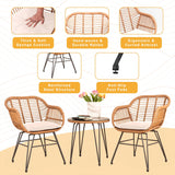 Tappio 3 Piece Outdoor Wicker Furniture Patio Bistro Set, Balcony Furniture Rattan Conversation Sets with Cushions, Wicker Patio Chairs Patio Furniture Set for Outdoor Poolside Garden, Beige Tappio