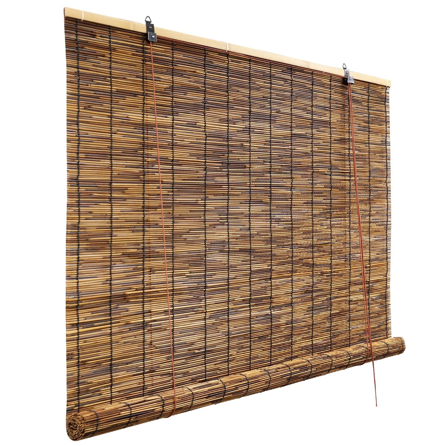 HIAPES Customisable Bamboo Blinds for Outdoor Spaces - Carbonised Brown Sun Protection Shades - WoodArtSupply