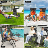 DuangDuang Zero Gravity Chairs Set of 2, Oversized Outdoor Recliner Patio Lounge Chair with Canopy Shade, Foldable Outdoor Lounger with Cup Holder Tray for Backyard Beach Camping, Black DuangDuang