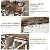 OKD Farmhouse Coffee Bar Cabinet with LED Lights, 55" Sideboard Buffet Table w/Sliding Barn Door & Wine and Glass Rack, Home Liquor Bar w/Storage Shelves for Dining Room,Antique White OKD