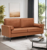 FEISHOMINOO 70" Mid-Century Modern Loveseat, 3-Seater Suede Leather Sofa Couch with Comfy Upholstered Cushions/Pillows, Deep Seat Tufted Sofas for Living Room Bedroom Apartment (Brown) FEISHOMINOO