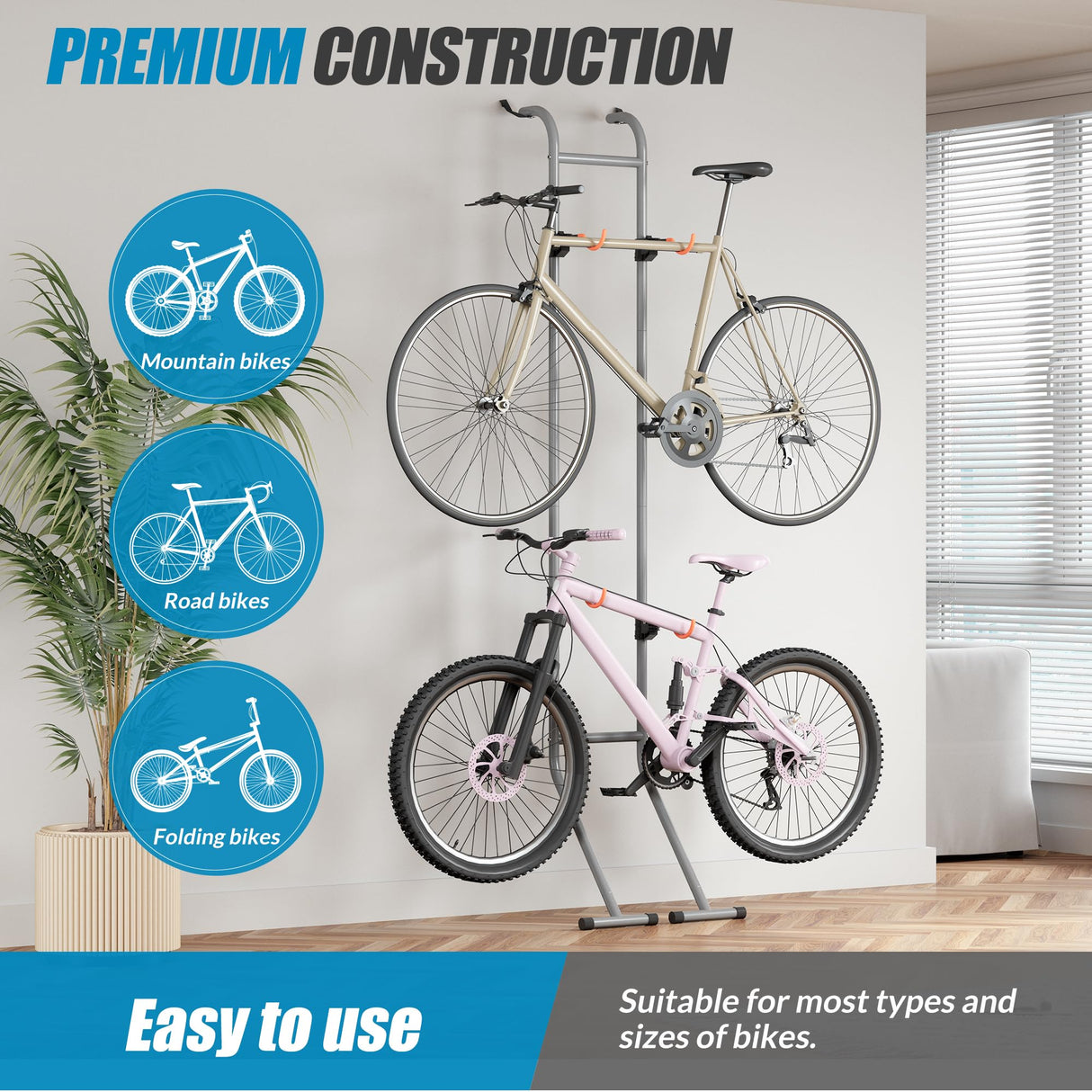Suchtale 2 Bike Rack, Bicycle Rack, Bike Storage Rack for Garage, Gravity Bike Stand, Indoor Bike Organizer, Floor Vertical Bicycle Holder, Adjustable Wall Mount Cycle Hanger for Road Mountain Bikes Suchtale