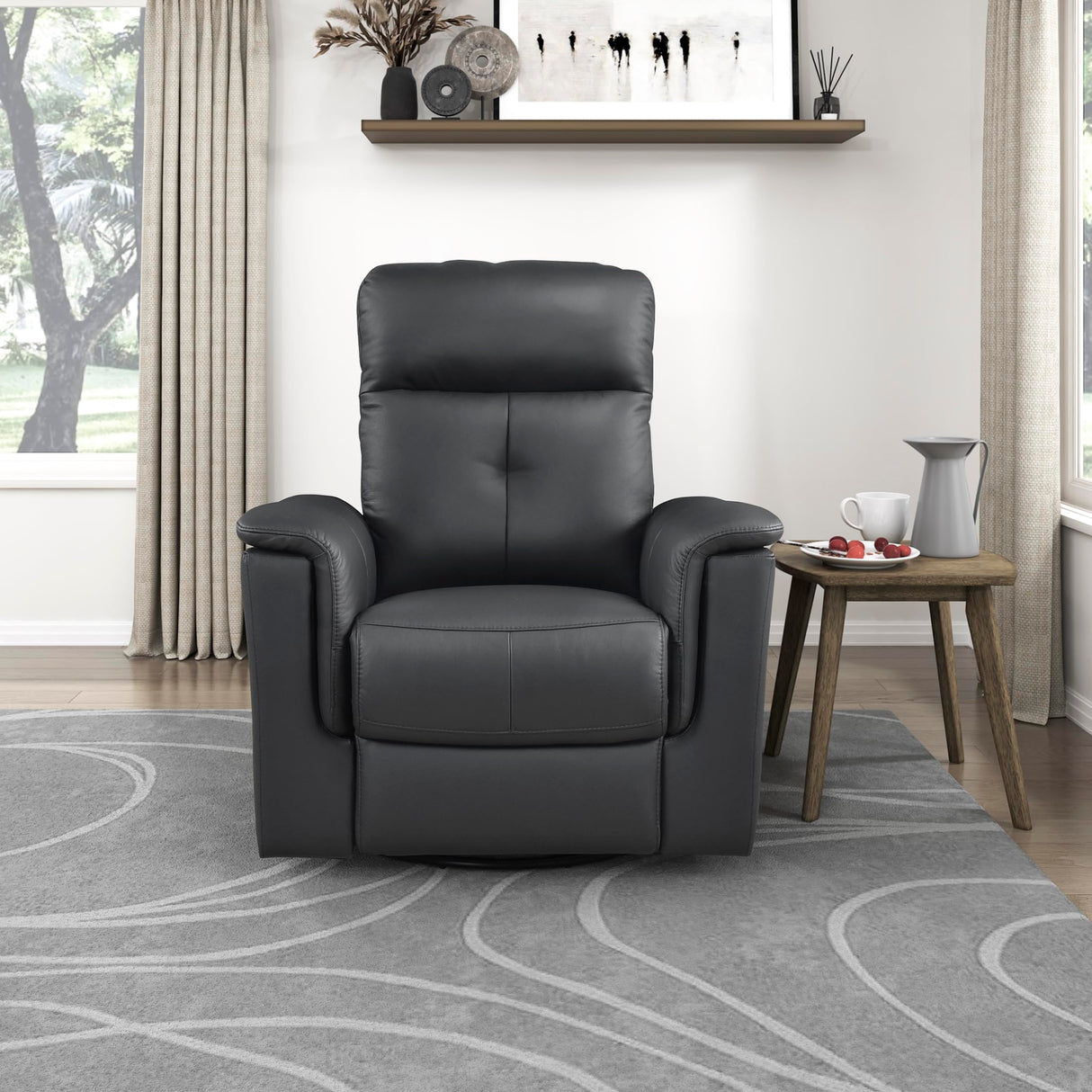 Lexicon Swivel Glider Recliner Chair, Comfy Nursery Glider, Top Grain Leather Match Recliner, Manual Reclining Chair for Living Room/Office/Apartment, Black Lexicon