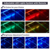 T4TREAM Morden End Table with RGB LED Lights, Tempered Glass and Wood Side Tables for Living Room, Nightstand with Storage Shelves for Bedroom, Natural Oak T4TREAM