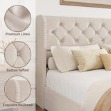 BRELTAM Queen Size Bed Frame with Storage Drawers and Wingback Headboard Linen Upholstered Platform Bed Frame Tufted Beds with Heavy Duty Wood Slats, Noise Free, Easy Assembly, Beige BRELTAM