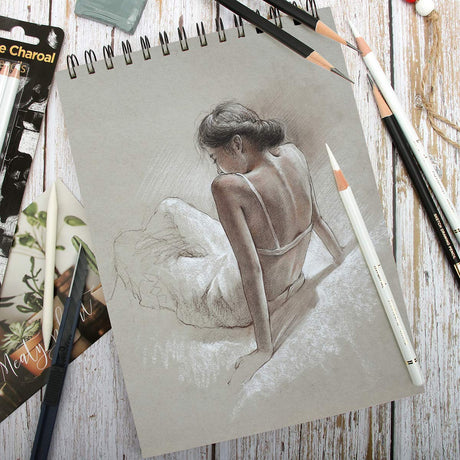 Professional White Charcoal Pencils Set - Brusarth 3 Pieces Sketch Highlight White Pencils for Drawing, Sketching, Shading, Blending, White Chalk Pencils for Beginners & Artists Brusarth