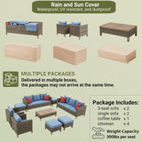 9 Pieces Patio Furniture Sets All Weather Reinforced Wicker Rattan Sectional Sofa with Metal Top Coffee Table Outdoor Furniture Conversation Set for Porch, Poolside, Garden, Backyard, Beige Summax