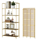 Crofy No Assembly Folding Bookshelf for Living Room, 5 Tier Gold Collapsible Book Shelf for Home Office, Portable Bookcase Storage Organizer Crofy