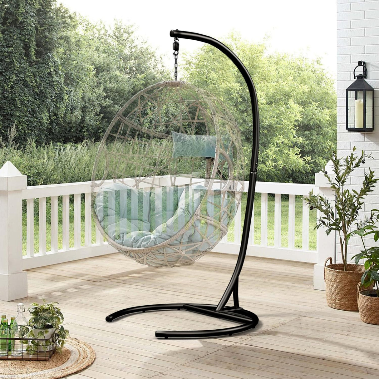 Hammock Stand Only Max 300lbs Hammock Chair Stand Only Heavy Duty Hanging Chair Stand Only 360 Degree Rotation C Stand Frame for Egg Chair Indoor Outdoor Porch Swing, Black YEEFY