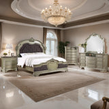 GTU Furniture Upholstered Panel 5PC Solid Wood Queen Bedroom Set Include Queen Bed, Dresser, Mirror, Chest, Nightstand in Jungle Green/Silver (5PC Queen Set) GTU Furniture