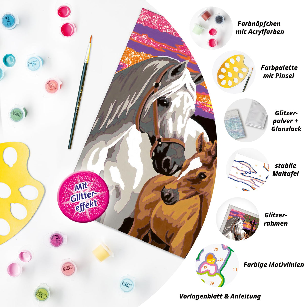 Ravensburger Sunset Horses Paint by Numbers Kit for Kids - 20052 - Painting Arts and Crafts for Ages 9 and Up Ravensburger