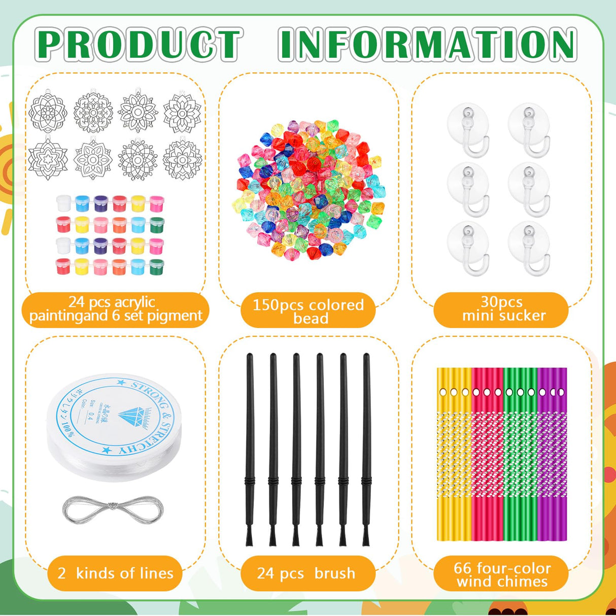 VioraWhite 24 Sets Mandala Suncatchers Wind Chimes Window Art Kits, DIY Summer Vbs Sun Catchers Wind Chimes Bulk Ornaments Painting Craft Kits for Boys Girls Home Party Activity Project Decor VioraWhite