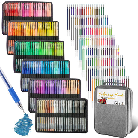 HUJUGAKO 264 Pack Gel Pens Set,132 Colored Gel pen with 132 Refills 100% More Ink, Include Glitter Metallic Pastel Neon Morandi Gel Pens for Adults Coloring Books Drawing Crafts Bullet Journaling HUJUGAKO