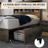 AMERLIFE King Size Wooden Platform Bed with Storage LED Bookcase Headboard and Charging Station, Rustic Grey AMERLIFE