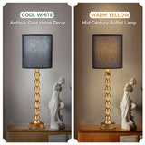 EUO 30.5" Gold Buffet Lamps Set of 2 with Black Shade, Buffet Table Lamps Set of 2 for Living Room, Black Gold Lamps for Dining Room, Gold Bamboo Lamps for Credenza, Black/Gold EUO