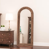 CASSILANDO Full Length Mirror Arched 65"x24" Wood Wall Full Length Distressed Large Floor Mirror for Living Room, Bedroom, Entrance.（Coffee） CASSILANDO