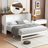 Queen Size Murphy Bed Cabinet, Murphy Bed Cabinet with Storage Drawer and Charging Station, USB Port, Solid Pine Wood Murphy Bedframe for Home Office Studio Guest Room, White Walnut RuiSiSi